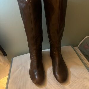 Born Cognac Burnished Leather Lizzie Western-Inspired Studded Riding Boots